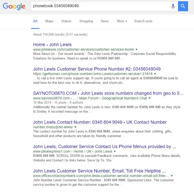 Google Phone Number Search